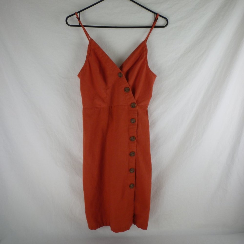 Love Tree Orange Spaghetti Strap Linen Dress - Size Small